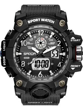 Men's Silver Analog Quartz Waterproof Multi Function Tactics LED Digital Watch